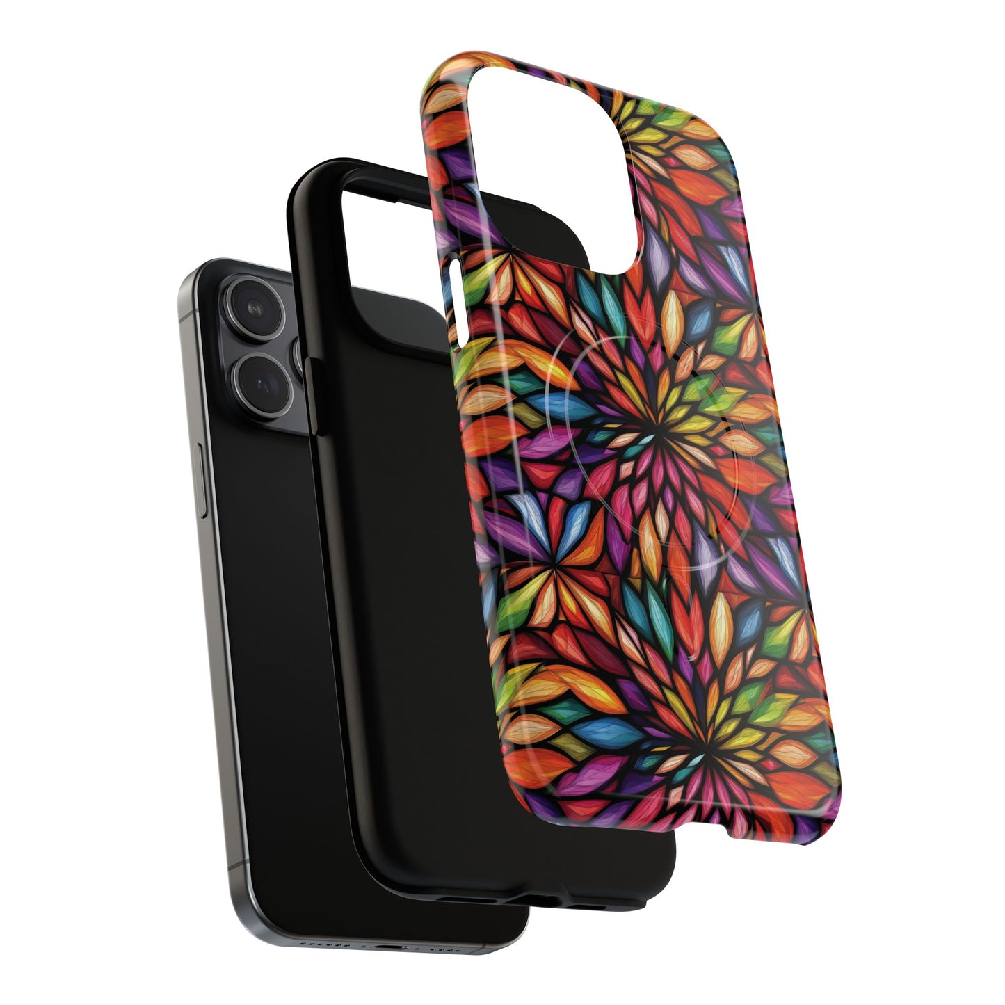Prism Bloom Tough iPhone Magnetic Case, Stained Glass  MagSafe Cases, iPhone Accessory, Floral Design, Unique Gift, iPhone Protection