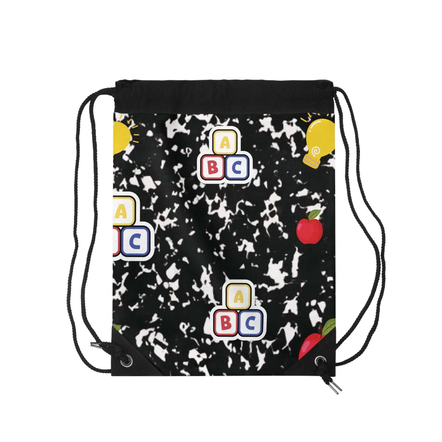 Custom Black Composition Book Inspired Colorful ABC Drawstring Bag | Personalized College Tote | Kids School Gear | Fun Gym Sack | Back to School Accessory