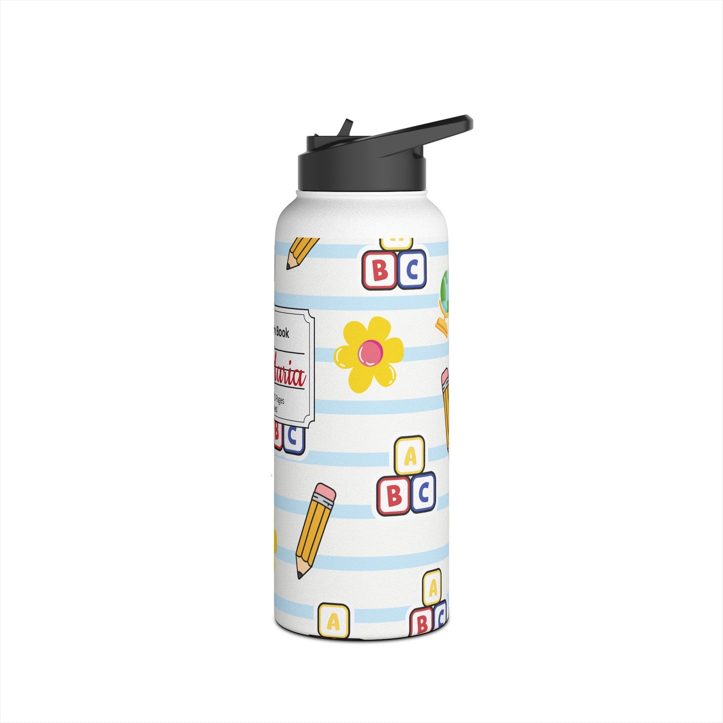 Personalized White Schoolyard Chic Inspired Stainless Steel Water Bottle for Kids, School Supplies, Eco-Friendly Drinkware, Back to School, Teacher Gifts