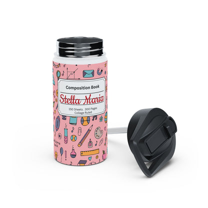 Personalized Pink Chalkboard Chic Inspired Stainless Steel Water Bottle for Kids, School Supplies, Eco-Friendly Drinkware, Back to School, Teacher Gifts