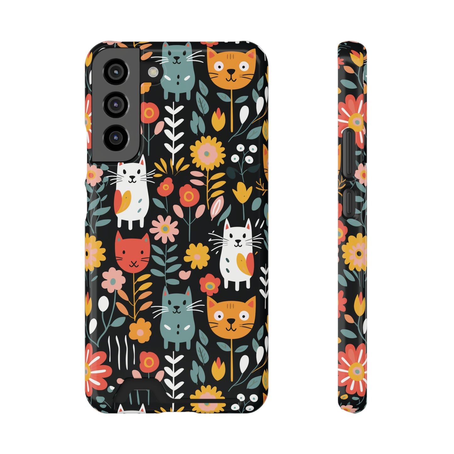 Whimsical Feline Garden iPhone and Samsung Case With Card Holder