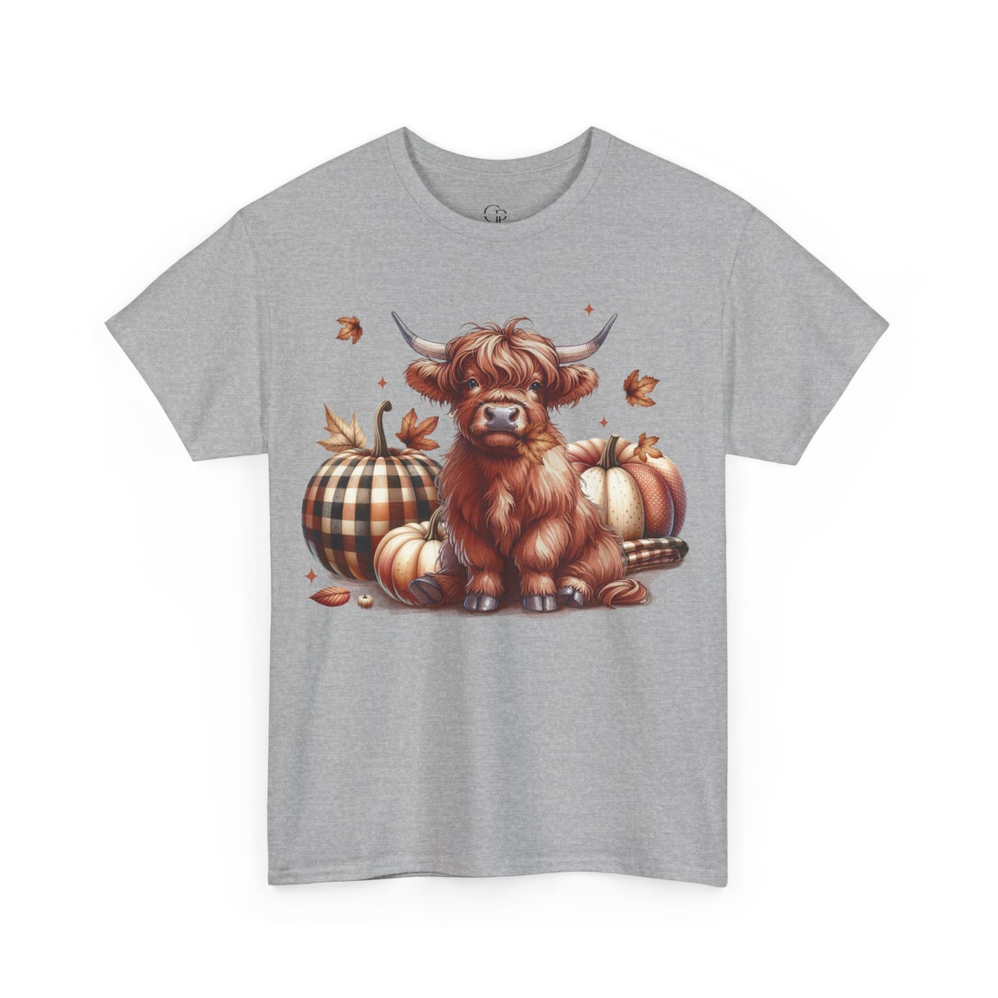 Autumn Highland Cow Charm Unisex Heavy Cotton Tee