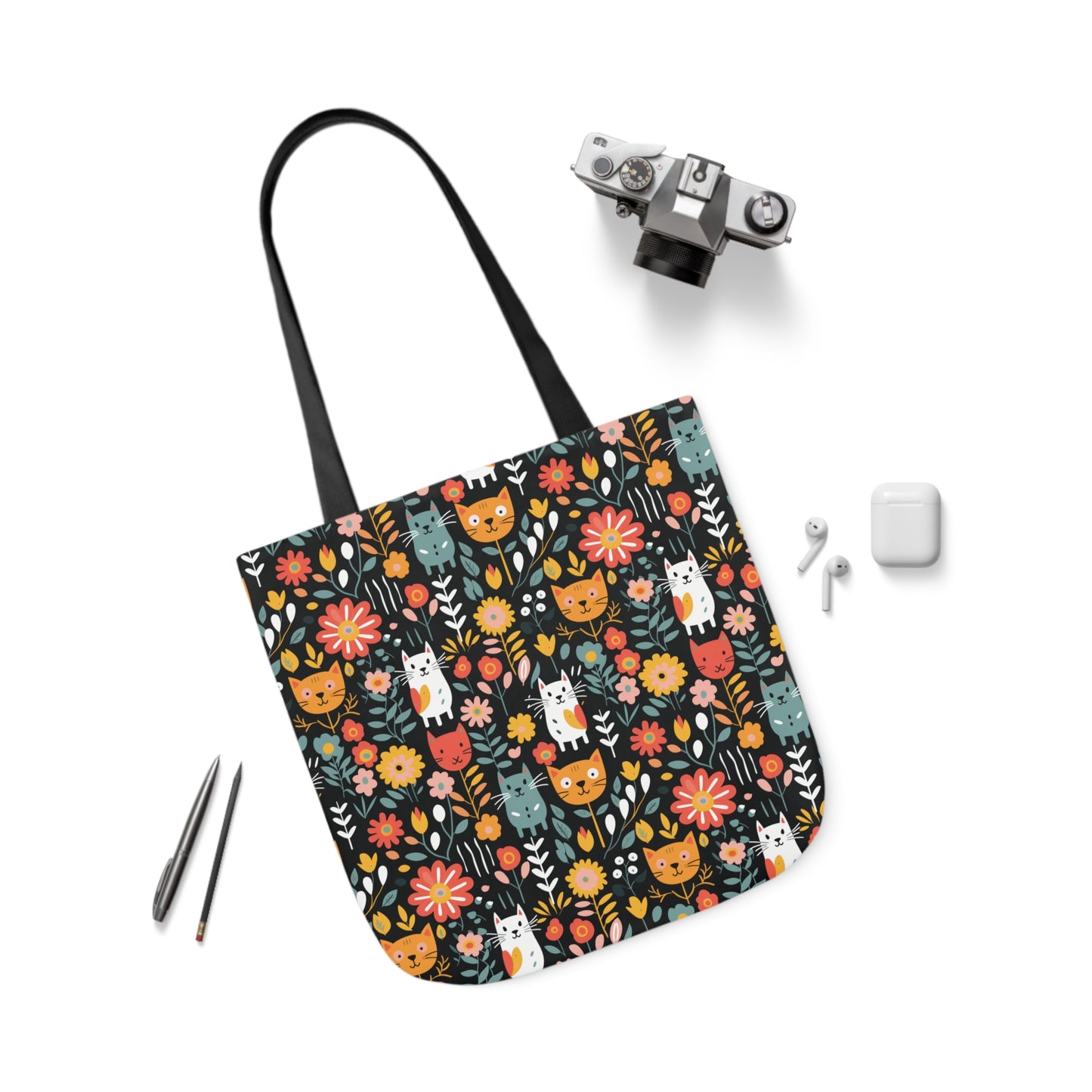 Whimsical Feline Garden Canvas Tote Bag