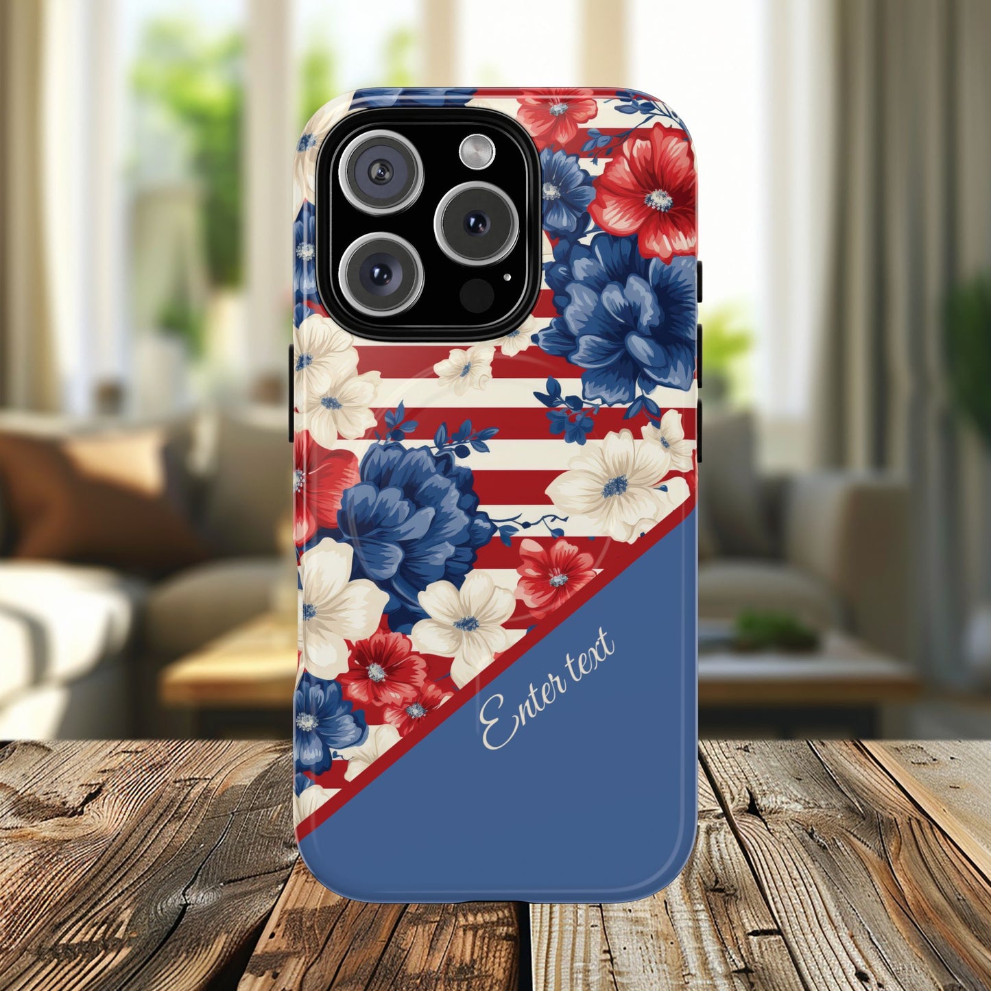 Personalized Stars, Stripes & Petals Tough Magnetic MagSafe Case, Patriotic Cover, Floral Design, Durable Protection, Gift for Her, Summer Vibes