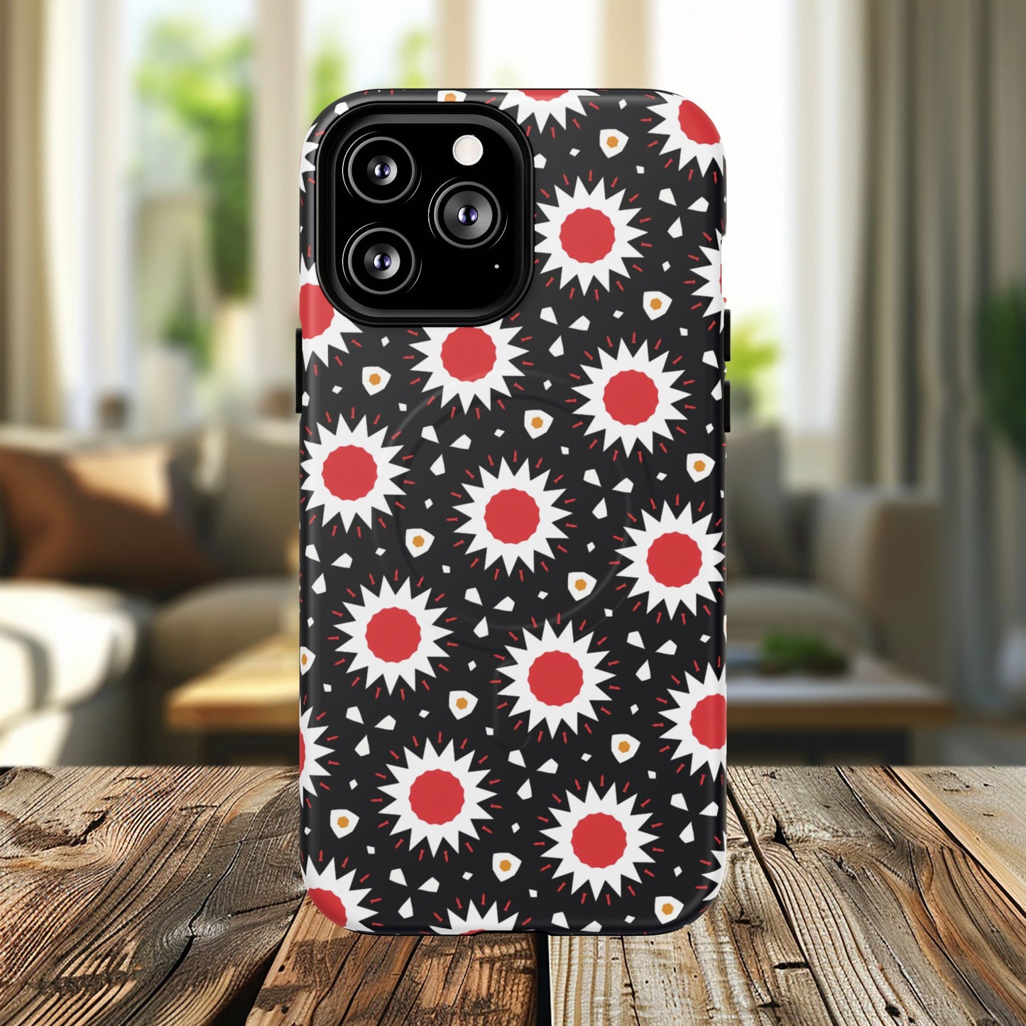 Crimson Spark Radiance Bold Floral Magnetic iPhone Cases, Stylish Tough Cases, Unique iPhone Accessories, Perfect Gift for Her, Trendy Tech Gear.