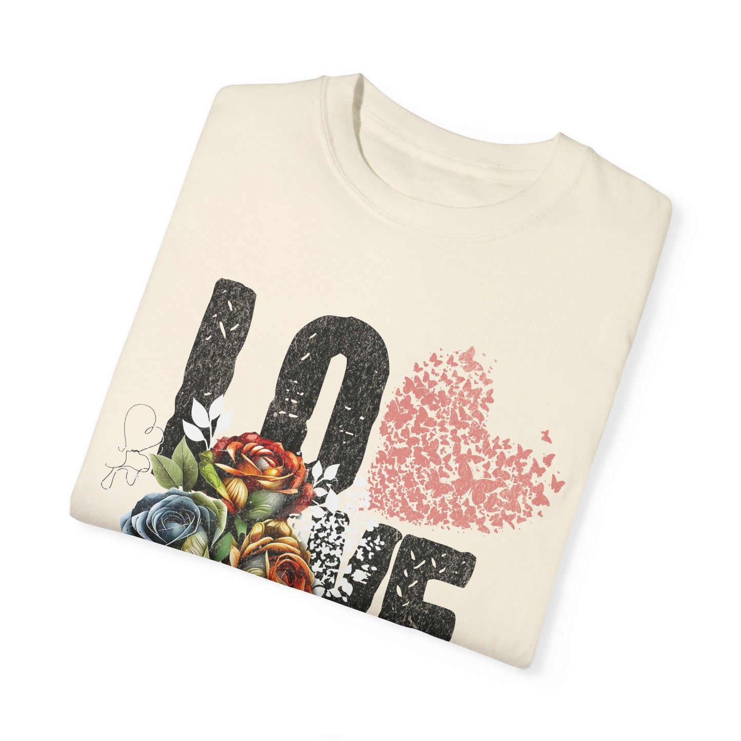 Romantic Floral Love T-Shirt | Unisex Garment-Dyed Tee for Couples