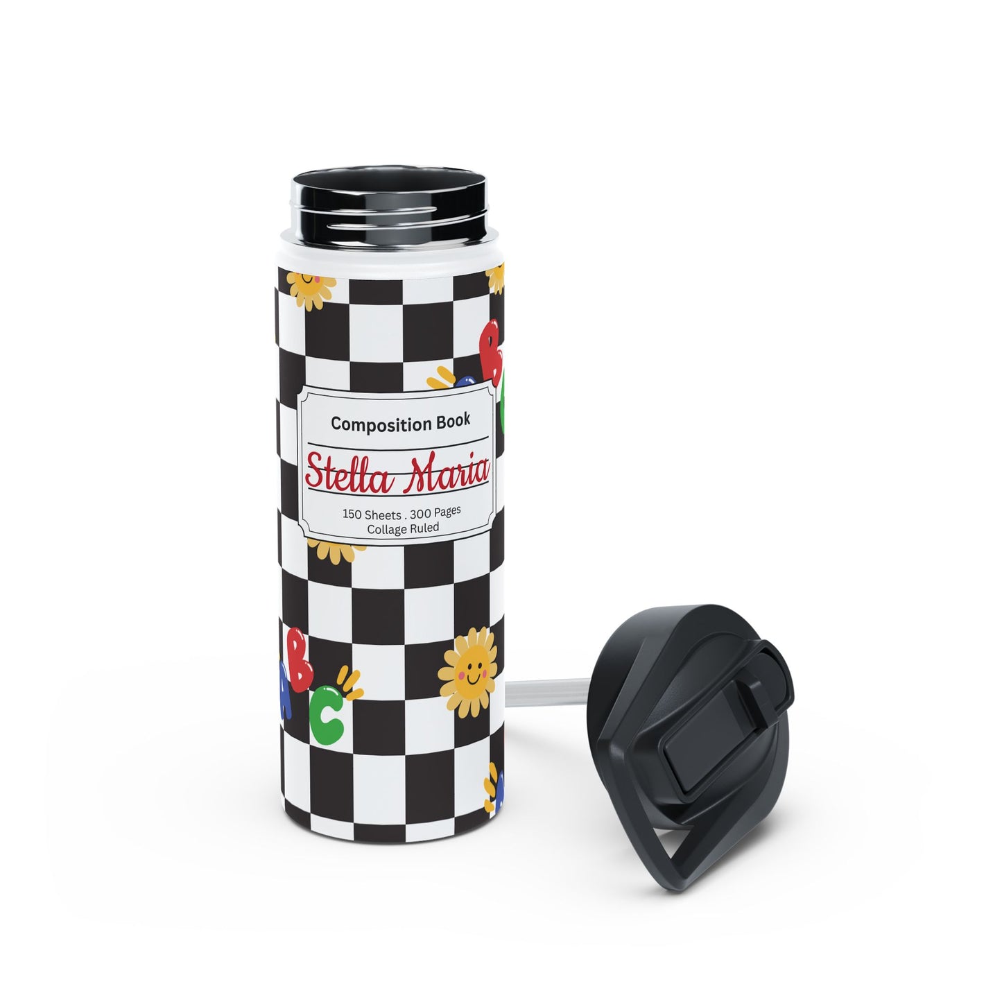 Personalized Black Chalkboard Chic Inspired Stainless Steel Water Bottle for Kids, School Supplies, Eco-Friendly Drinkware, Back to School, Teacher Gifts