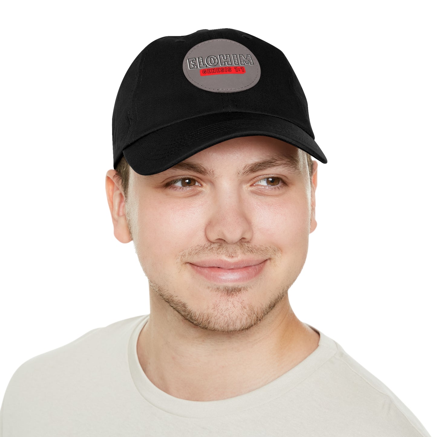 'ELOHIM, GENESIS 1:1- Stylish Dad Hat with Leather Patch | a Unisex Gift, Casual Wear, Summer Accessory, Unique Outdoor Cap, Adjustable Sun Hat, Christian Gift