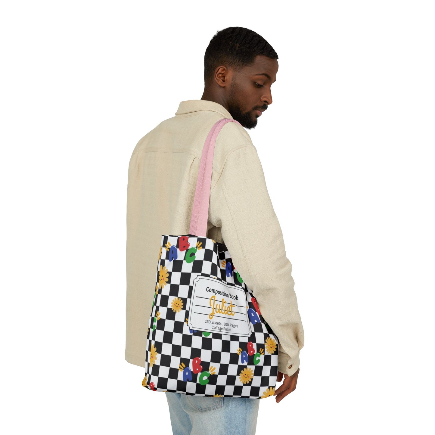 Personalized Schoolyard Chic Composition Book Inspired Canvas Tote Bag with Colorful Straps, Cute School Bag, Eco-Friendly Tote, Back to School Shopping Bag, Teacher Gift Idea