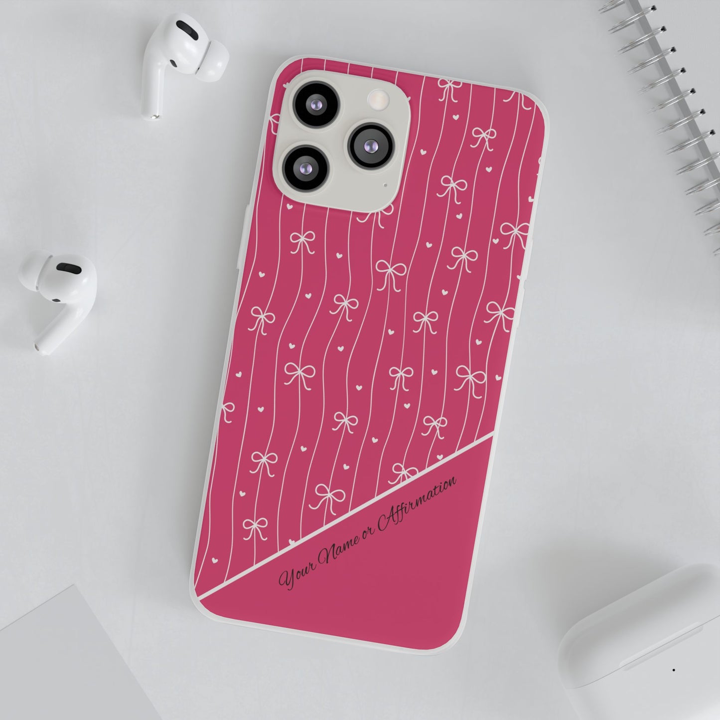 Personalized Pink Bow Coquette Slim Flexi iPhone and Samsung Cases — Custom Name or Affirmation