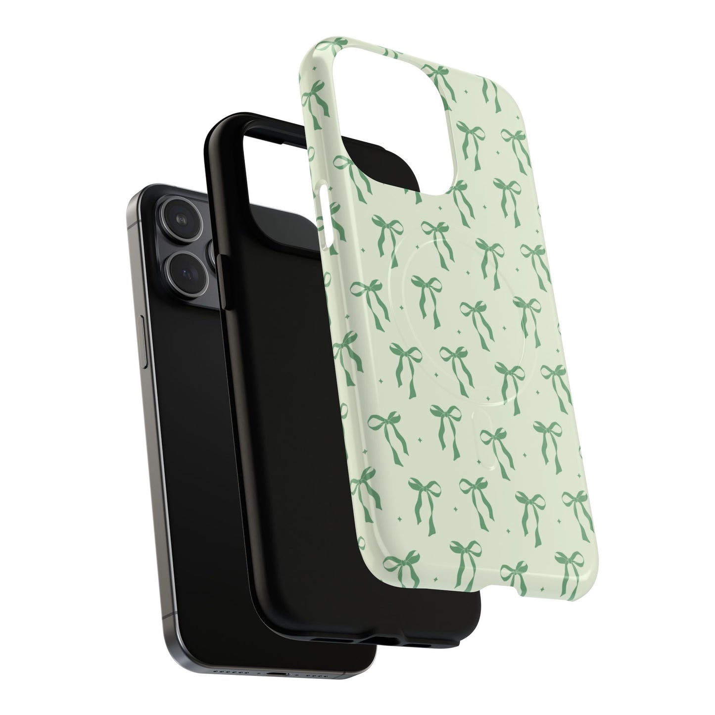 Elegant Ribbon iPhone Case, Stylish Magnetic iPhone Case, Chic iPhone Cover, Green Bow Design, Gift for Her, Everyday Essential, Coquette iPhone Case