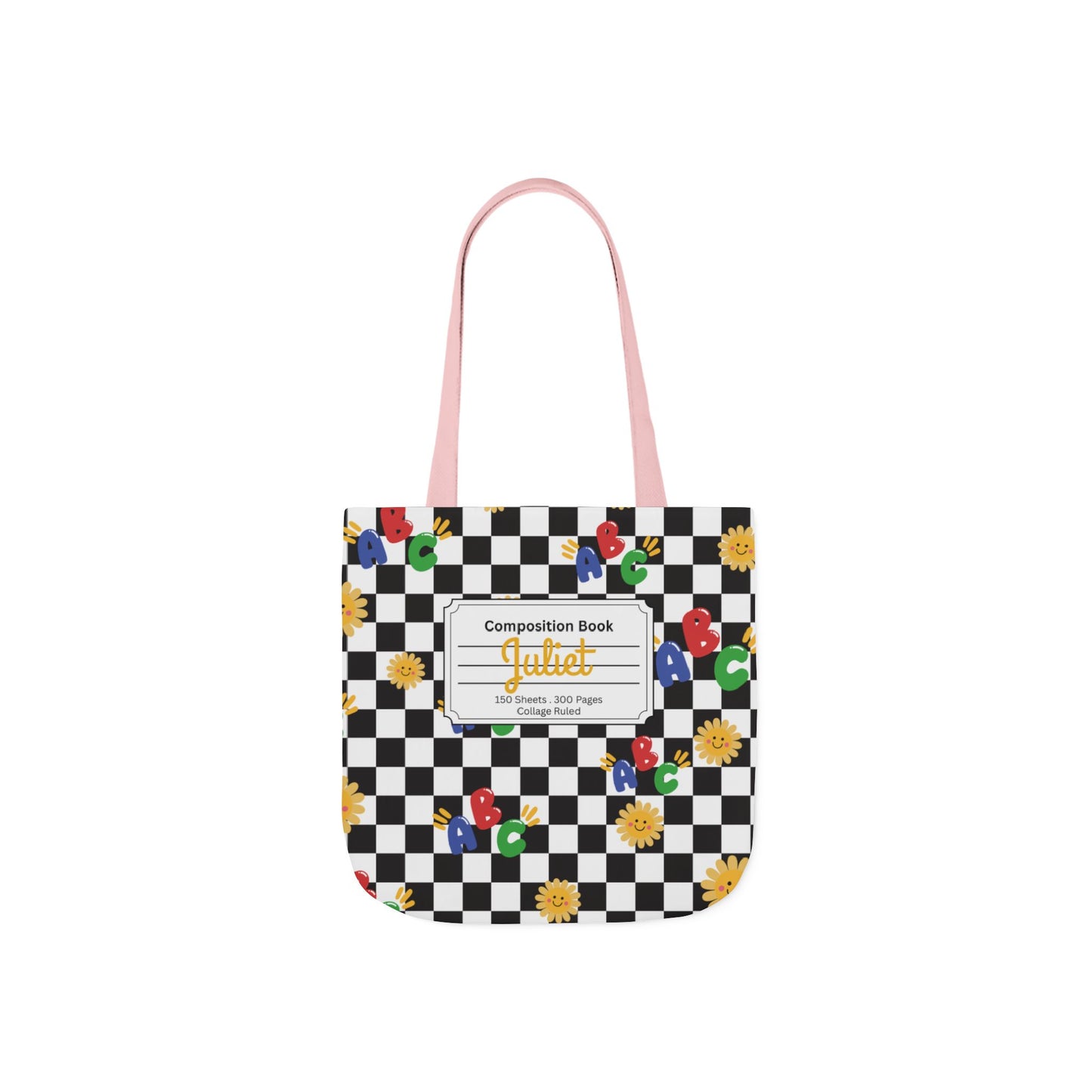 Personalized Schoolyard Chic Composition Book Inspired Canvas Tote Bag with Colorful Straps, Cute School Bag, Eco-Friendly Tote, Back to School Shopping Bag, Teacher Gift Idea