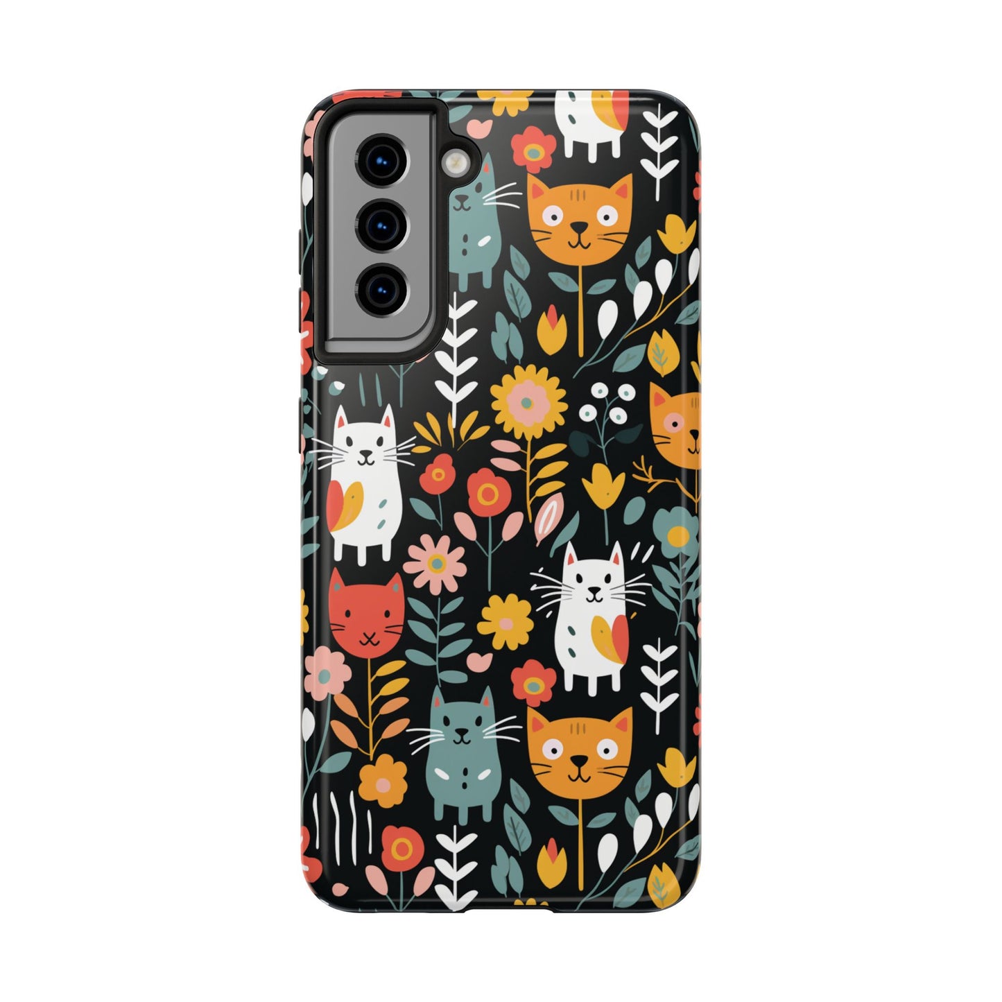 Whimsical Feline Garden iPhone and Samsung Tough Phone Cases