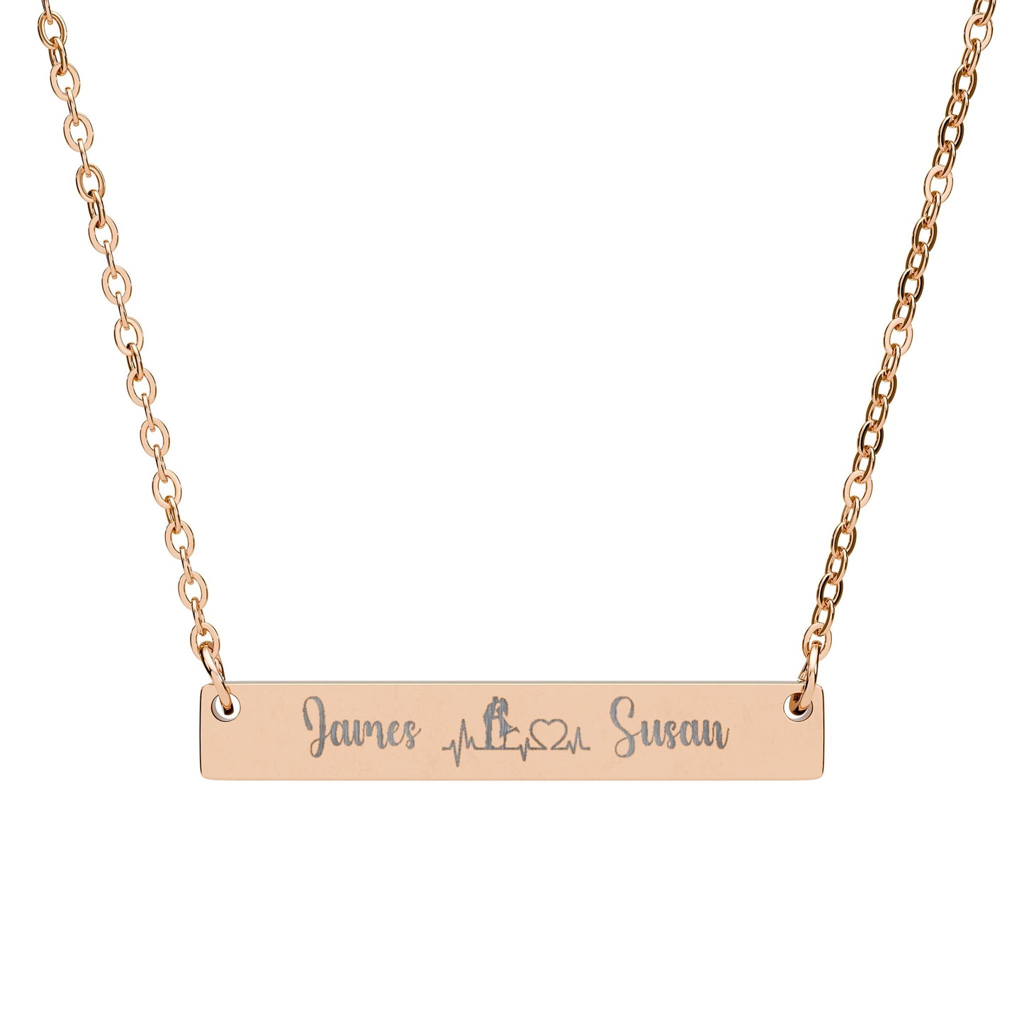 Personalized Couple Engraved Bar Necklace — Custom Name Horizontal Pendant
