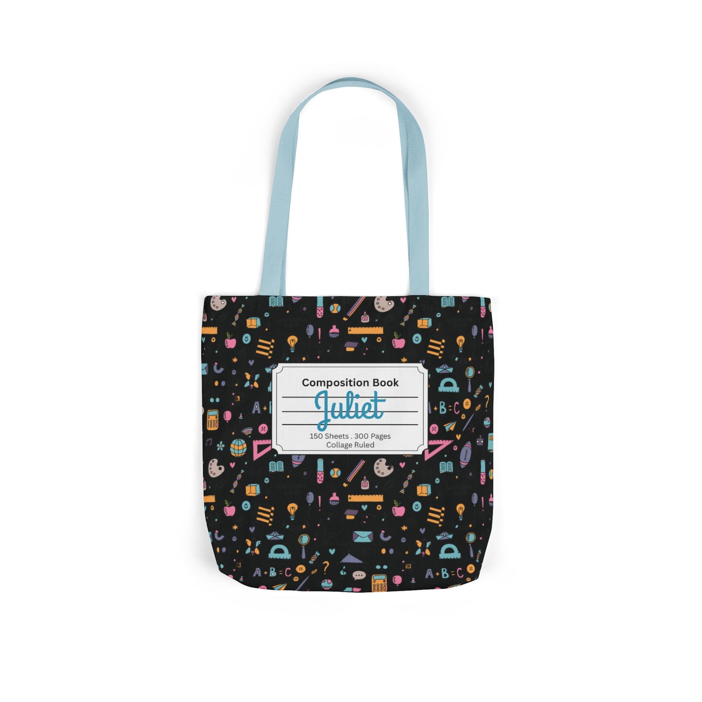 Personalized Chalkboard Chic Composition Book Inspired Canvas Tote Bag with Colorful Straps, Cute School Bag, Eco-Friendly Tote, Back to School Shopping Bag, Teacher Gift Idea