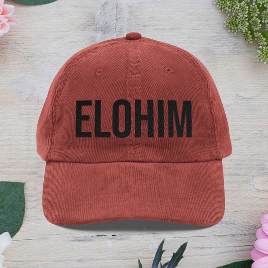 Vintage Corduroy with 'ELOHIM, GENESIS 1:1'  Cap, Trendy Religious Hat, Casual Outdoor Accessory, Perfect Gift for Faith Lovers, Unique Embroidered Hat