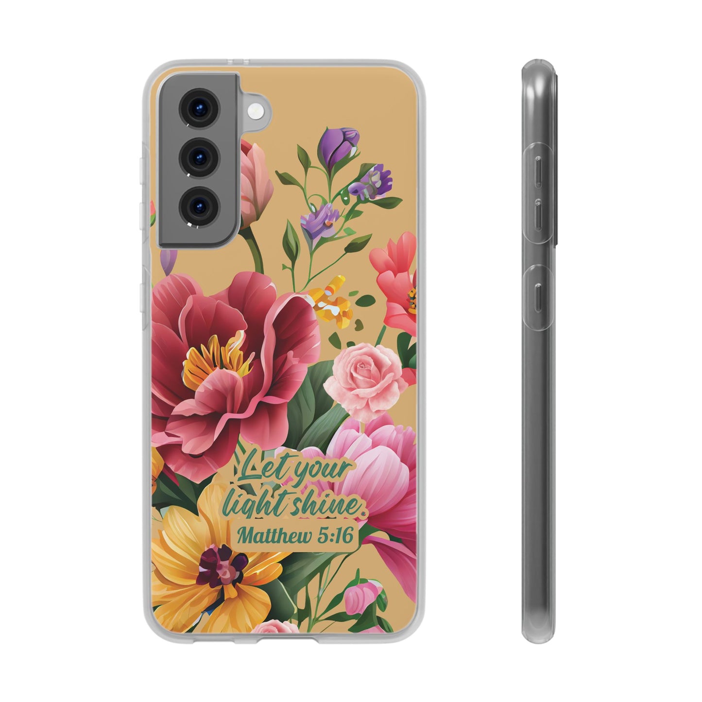 Floral Scripture Phone Case — "Let Your Light Shine" (Matthew 5:16) for iPhone and Samsung Cases.