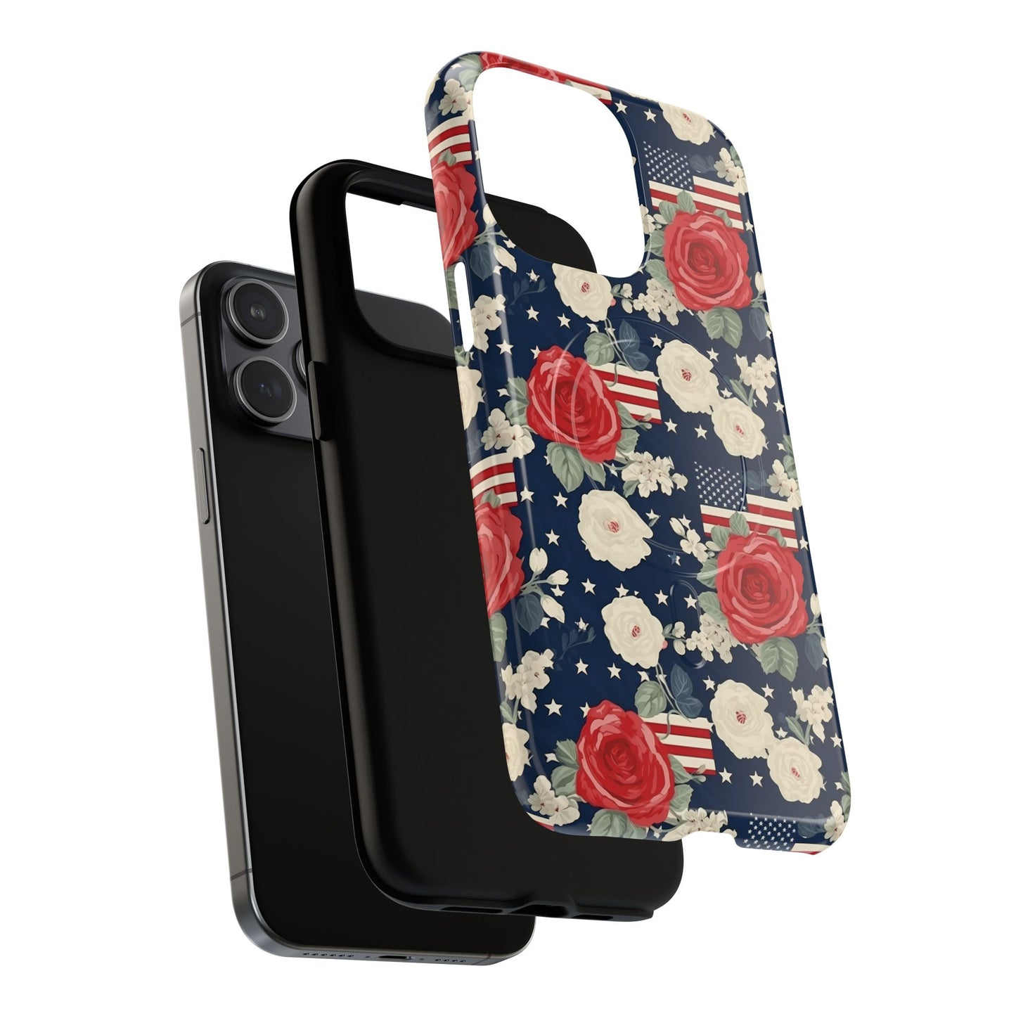 Liberty in Bloom Tough iPhone Magnetic Case, Floral Design, Gift for Moms, Gift for Dads,  iPhone Accessories, Patriotic iPhone Accessory.