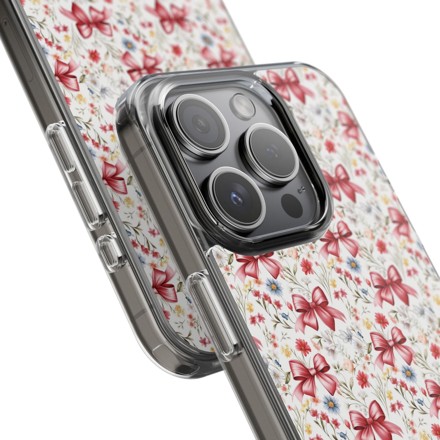 Personalized Rosette Coquette Floral Bow Clear iPhone, Samsung Cases — Custom Name Phone Cover