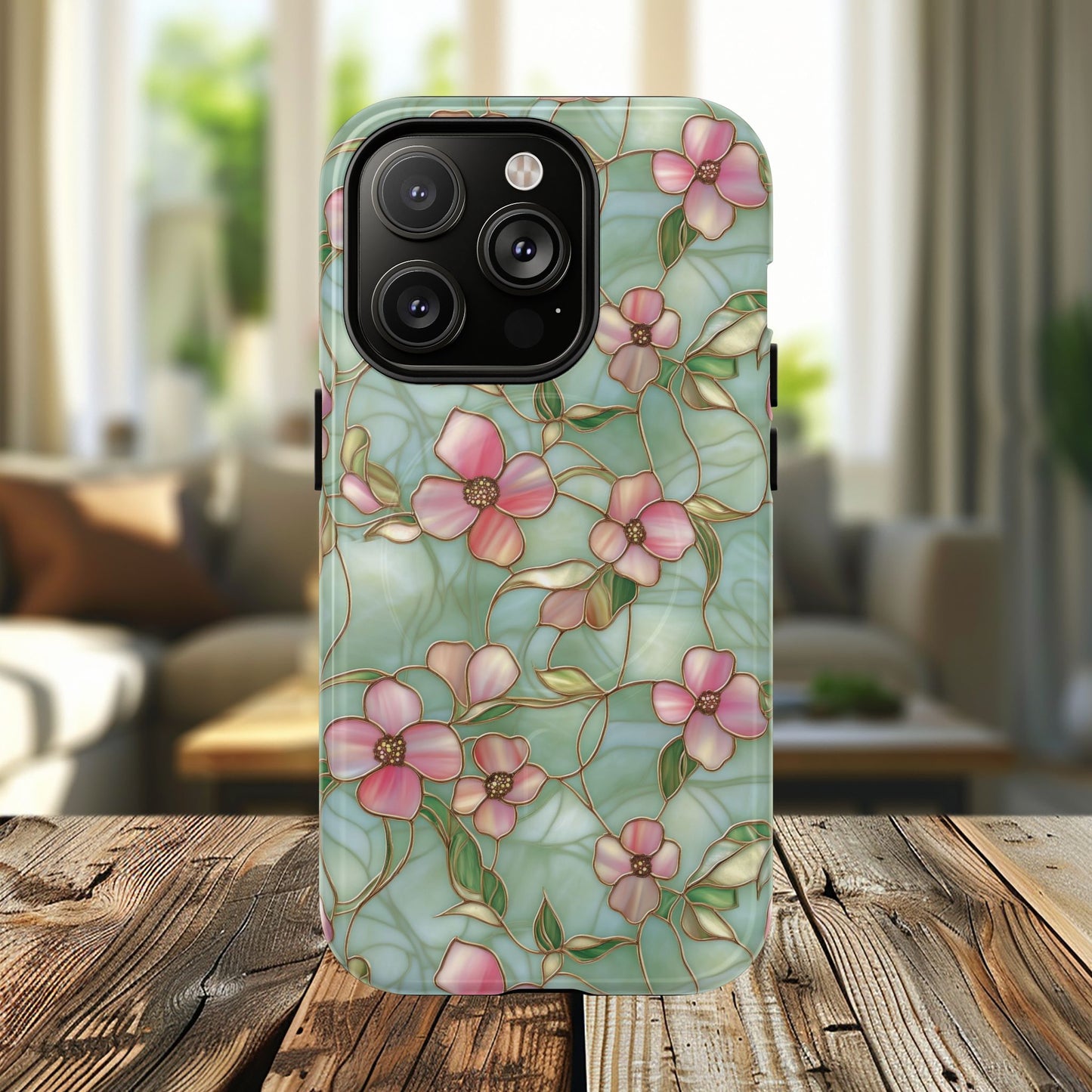 Aqua Bloom Serenity Tough iPhone Magnetic Cases, Cute Flower Design, Stylish Protection, Gift for Her, Trendy Accessories, iPhone MagSafe Accessory.
