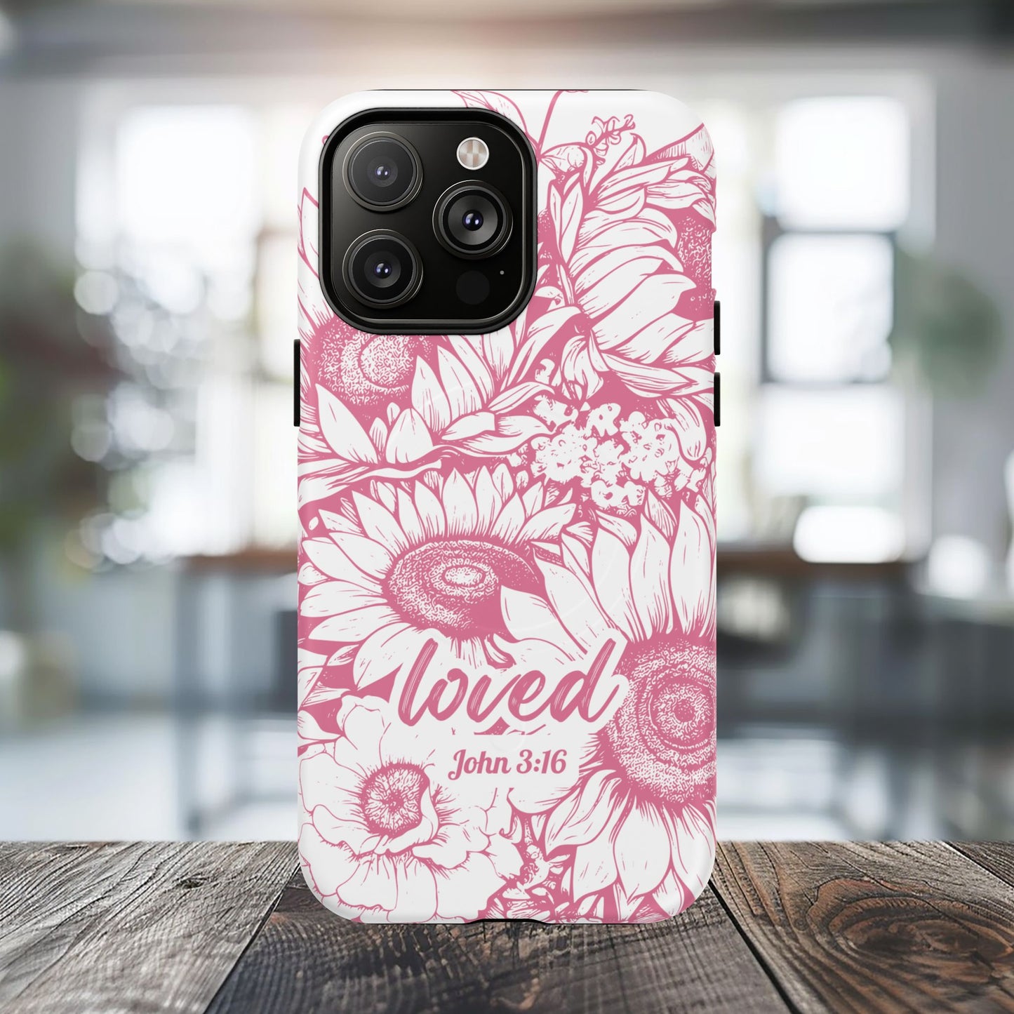 Loved John 3:16, Inspirational Gift, Tough iPhone Magnetic Case Scripture, Sunflower Bible Verse, MagSafe® iPhone® Tough Case, iPhone 14, iPhone 15, iPhone 16, Pro, Pro Max, Plus