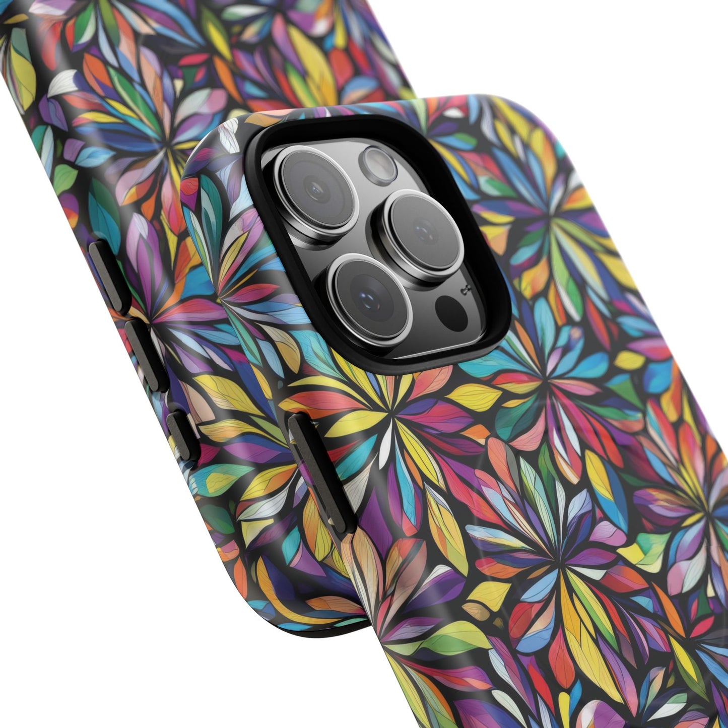 Prism Petal Burst Tough Magnetic iPhone Case, Colorful iPhone Case, Unique Gift for Flower Lovers, Stylish stained Glass Accessory
