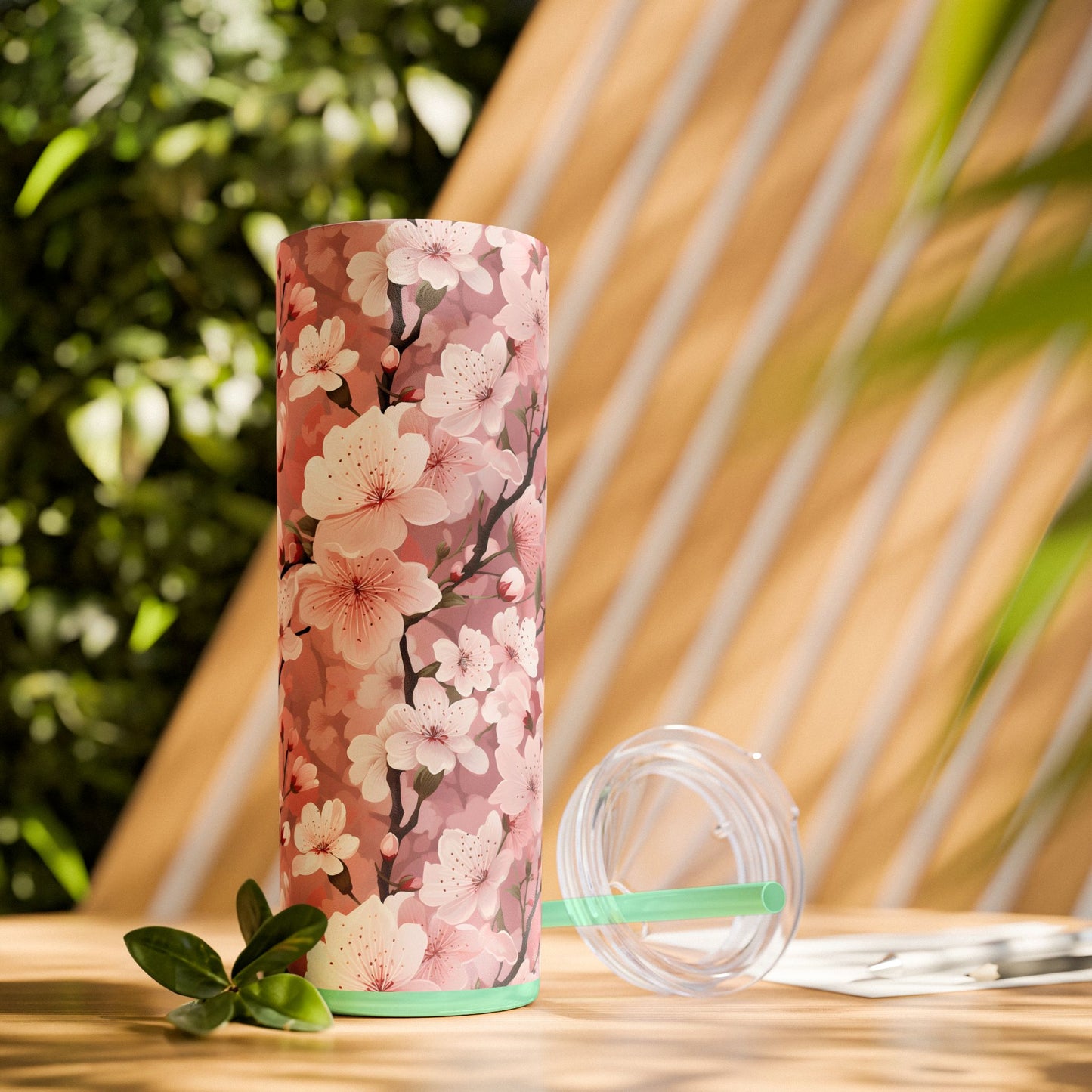 Cherry Blossom Skinny Tumbler with Straw - 20oz Floral Drinkware