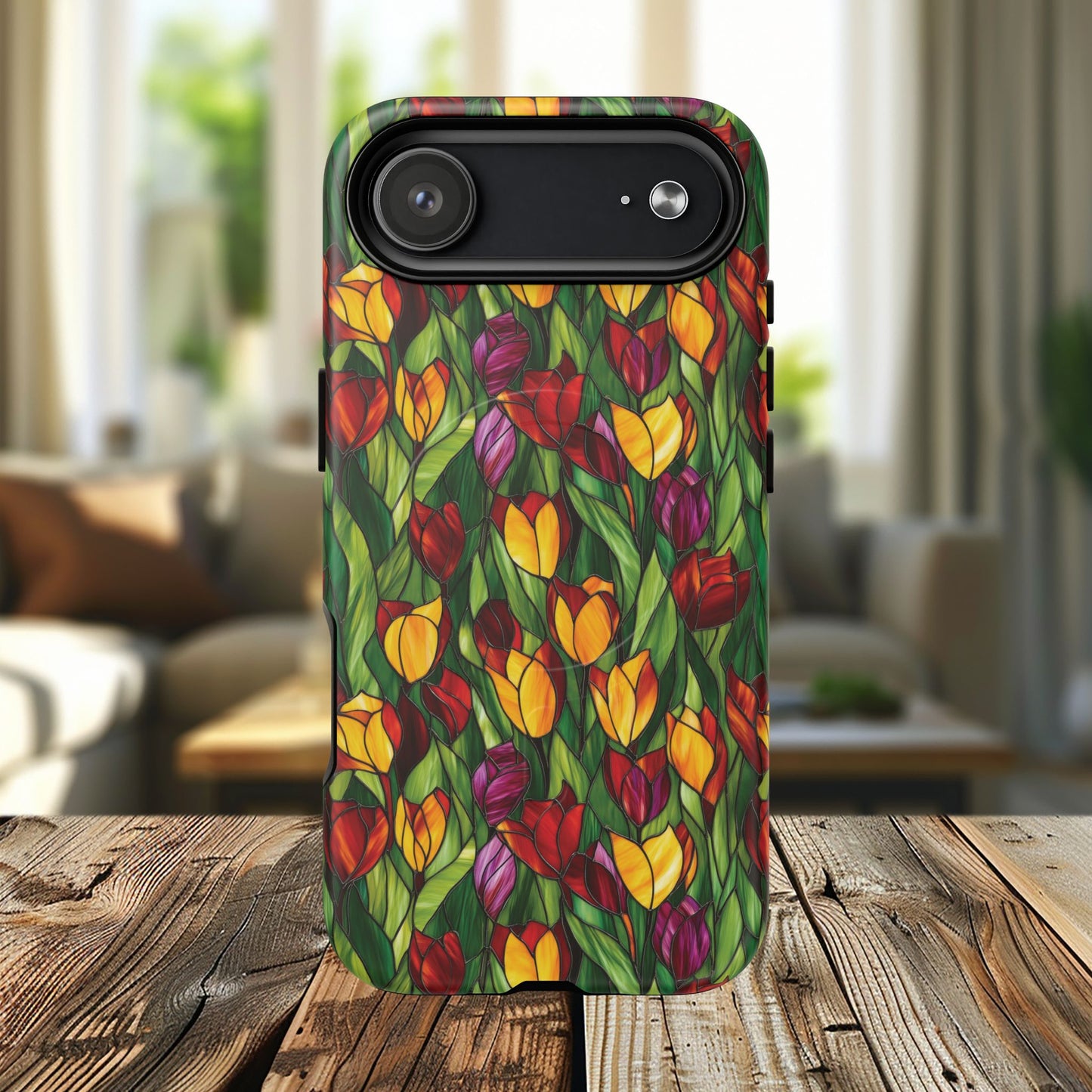 Floral Luminous Whirl Tough Magnetic iPhone Case, Stylish Protection for Everyday Life, Gift for Flower Lovers, Unique iPhone Accessory, Stained Glass iPhone Protection.