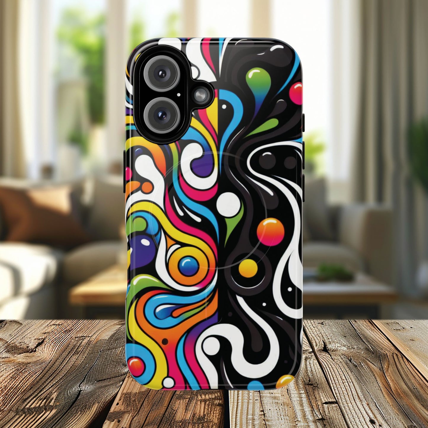 Vibrant Yin Yang Pop Splash Tough Magnetic iPhone Cases, Bold Artwork, Customizable Protection, Gift for Tech Lovers, Colorful iPhone Accessories