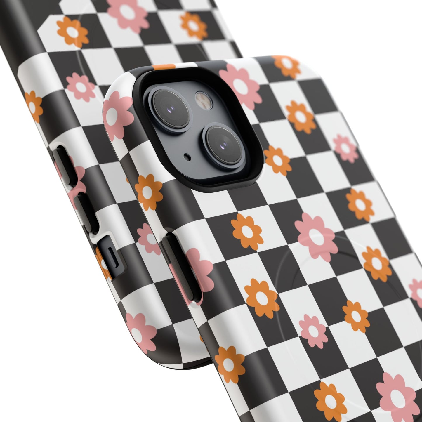 Groovy Checkered Bloom iPhone Case, Tough Magnetic Cases for Women, Stylish iPhone Cover, Trendy Floral Print, Gift for Her, Everyday Accessories