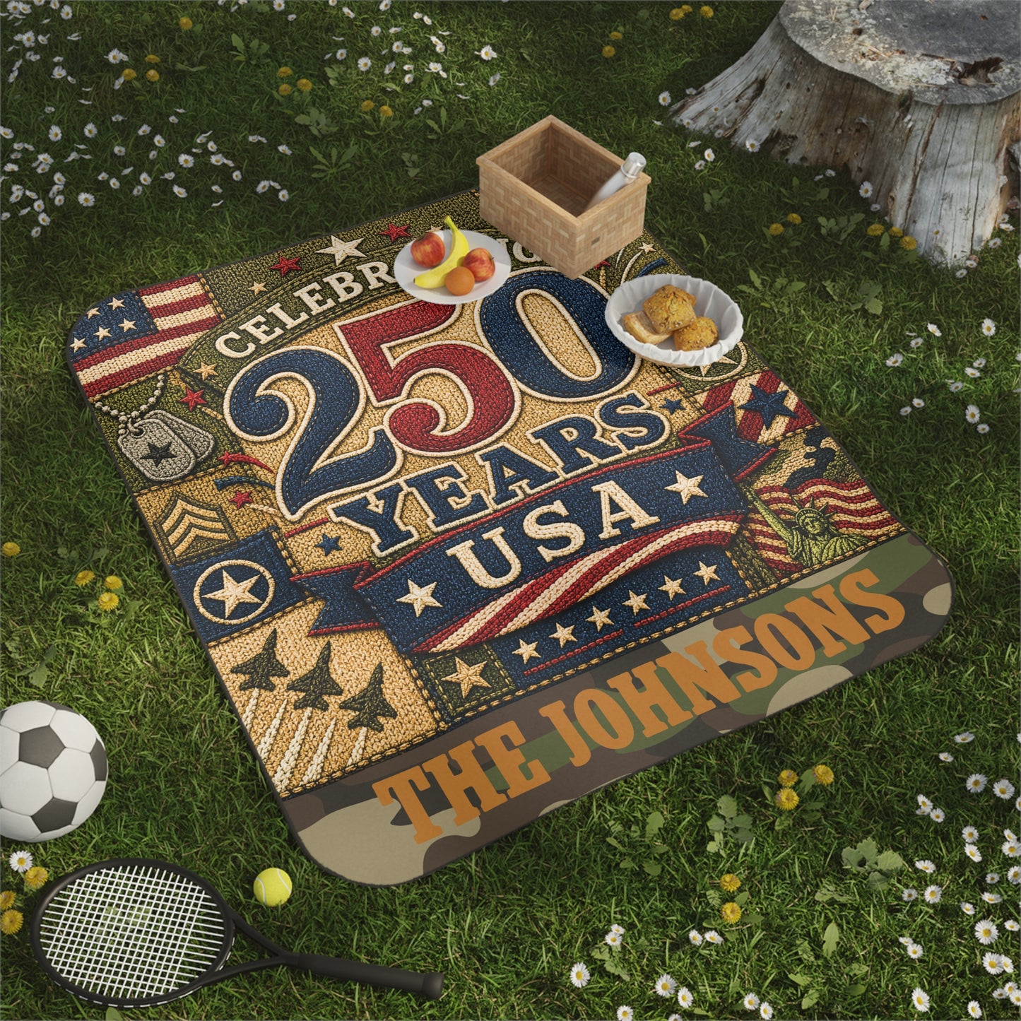 Personalized 'Celebrating 250 Years USA' Picnic Blanket — Custom Family Name (The Johnsons)