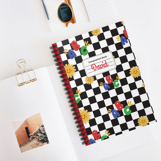 Personalized Schoolyard Chic Composition Book Inspired Playful Spiral Notebook - Perfect for School, Journaling, Kids, Teachers, Back to School Gifts