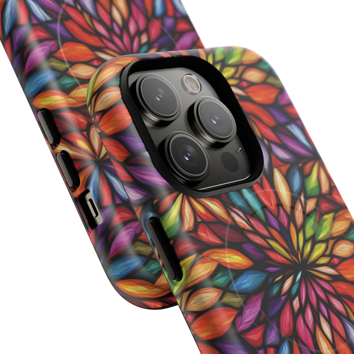 Prism Bloom Tough iPhone Magnetic Case, Stained Glass  MagSafe Cases, iPhone Accessory, Floral Design, Unique Gift, iPhone Protection