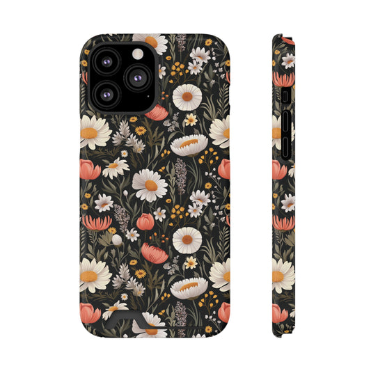 Blossom Elegance: Noir Garden iPhone and Samsung Case With Card Holder