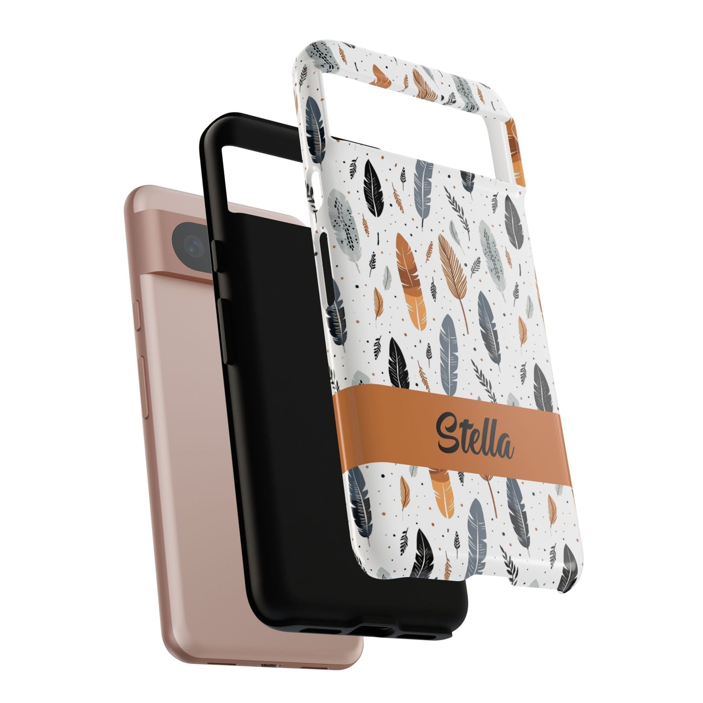 Personalized Whispering Feathers Samsung, Google Pixel and iPhone Case, Custom Name Case.