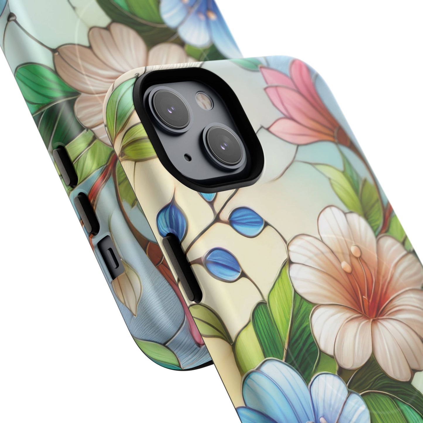 Rose Petal Mosaic Tough iPhone Magnetic Case, Durable Protection, Stylish iPhone Design, Gift for Her, Nature Lover, Unique Stained Glass  Accessory