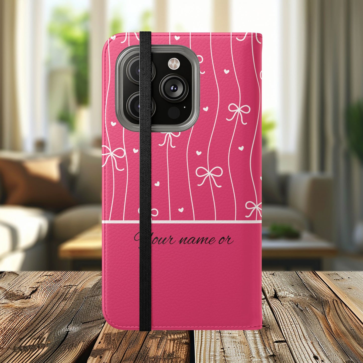 Personalized Pink Bow Coquette Flip iPhone and Samsumg Case — Custom Name or Affirmation Wallet Cover