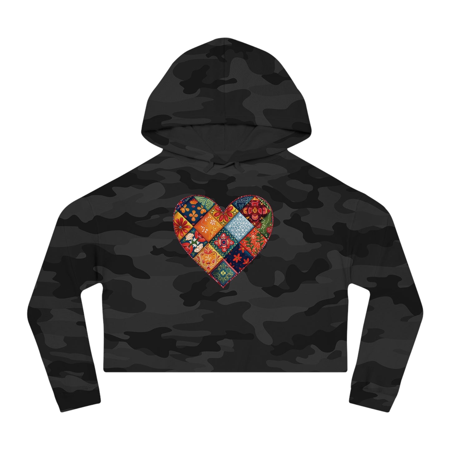 Patchwork Hearts Women’s Cropped Hooded Sweatshirt