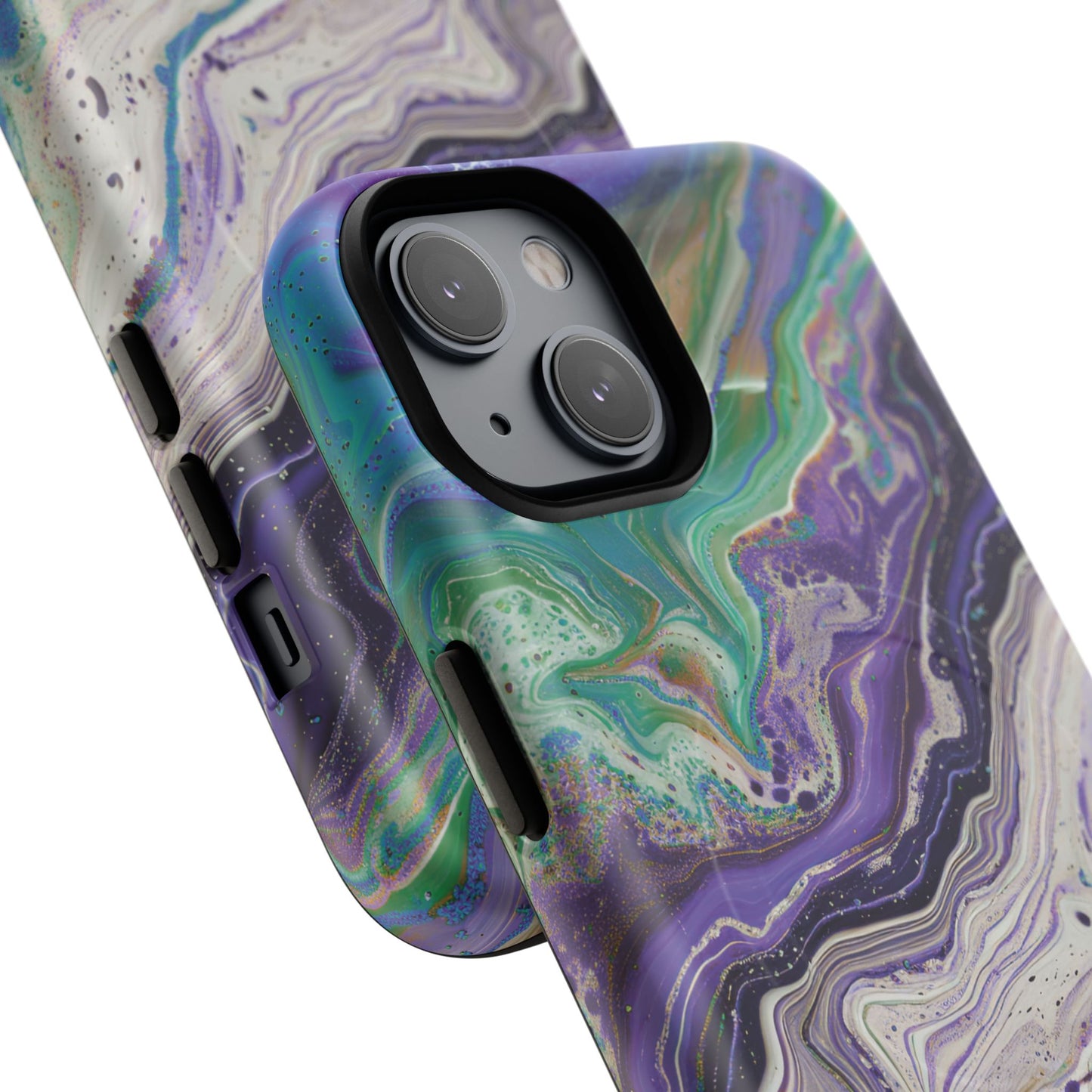 Stylish Purple Acrylic Tough Magnetic iPhone Cases, Unique Protective Cases for iPhone, Colorful Marble Design, Great Gift for iPhone Lovers