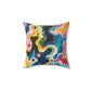 Psychedelic Visions Colorful Artistic Square Pillow | Vibrant Abstract Faces & Patterns Decor.