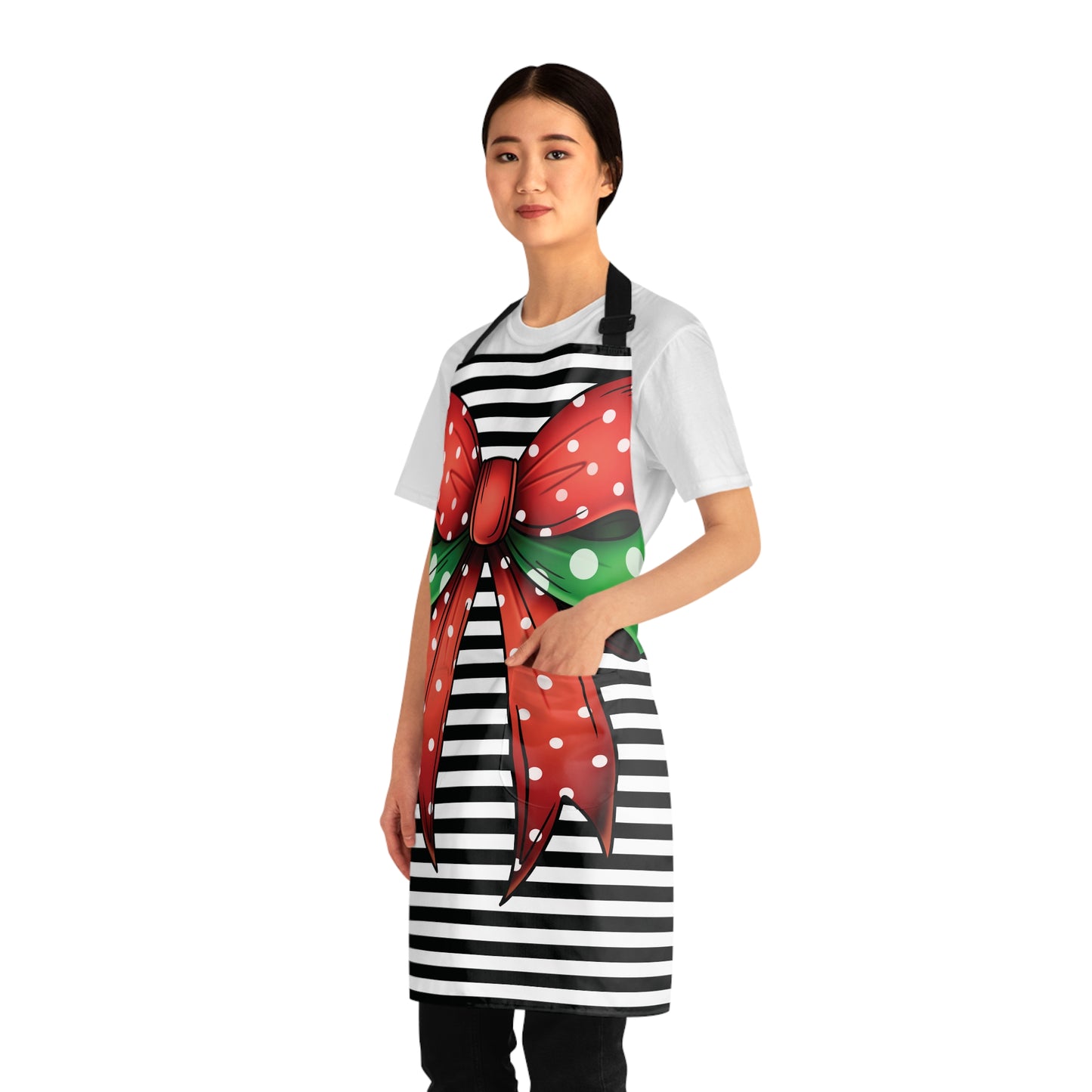 Striped Red Polka Dot Bow Grilling Apron AOP.