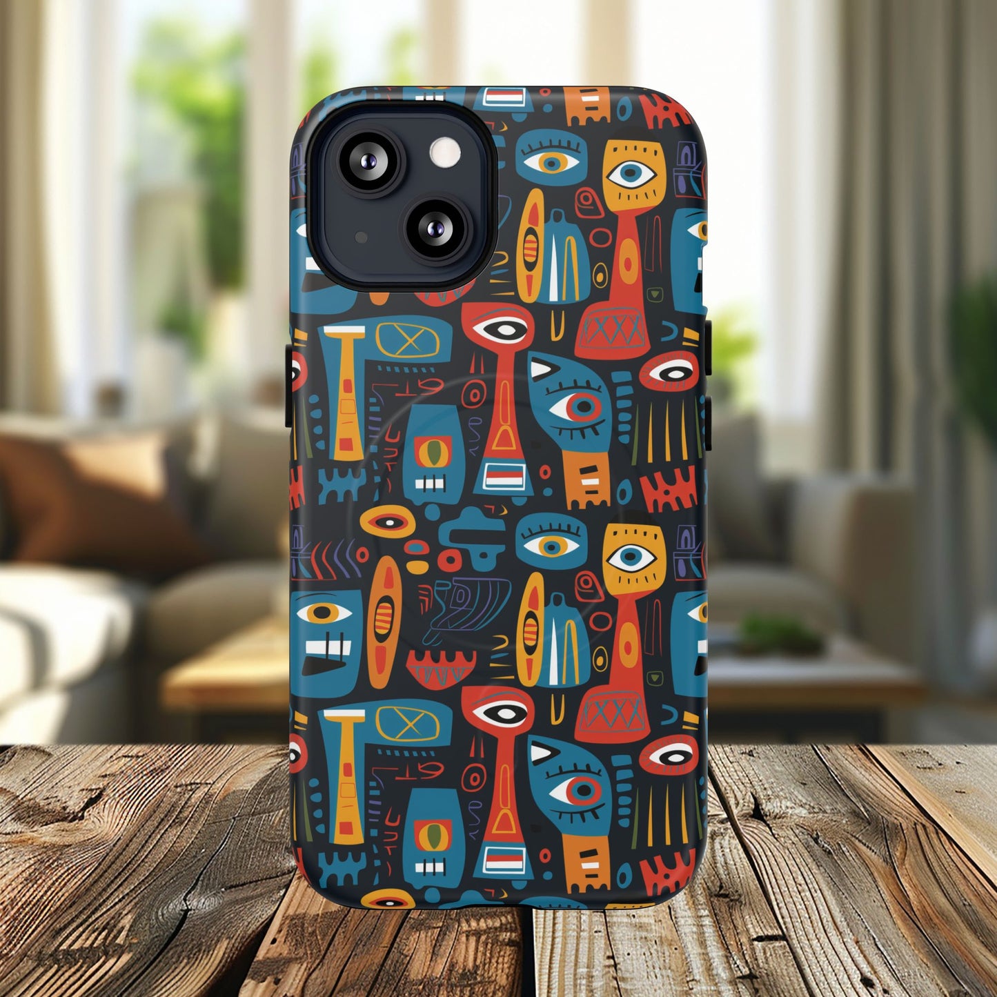 Urban Totem Vibe Tough iPhone Magnetic Case, Colorful Bohemian Art, Unique Gift for Him/Her, Holiday Accessory, iPhone Protection, MagSafe iPhone Case.