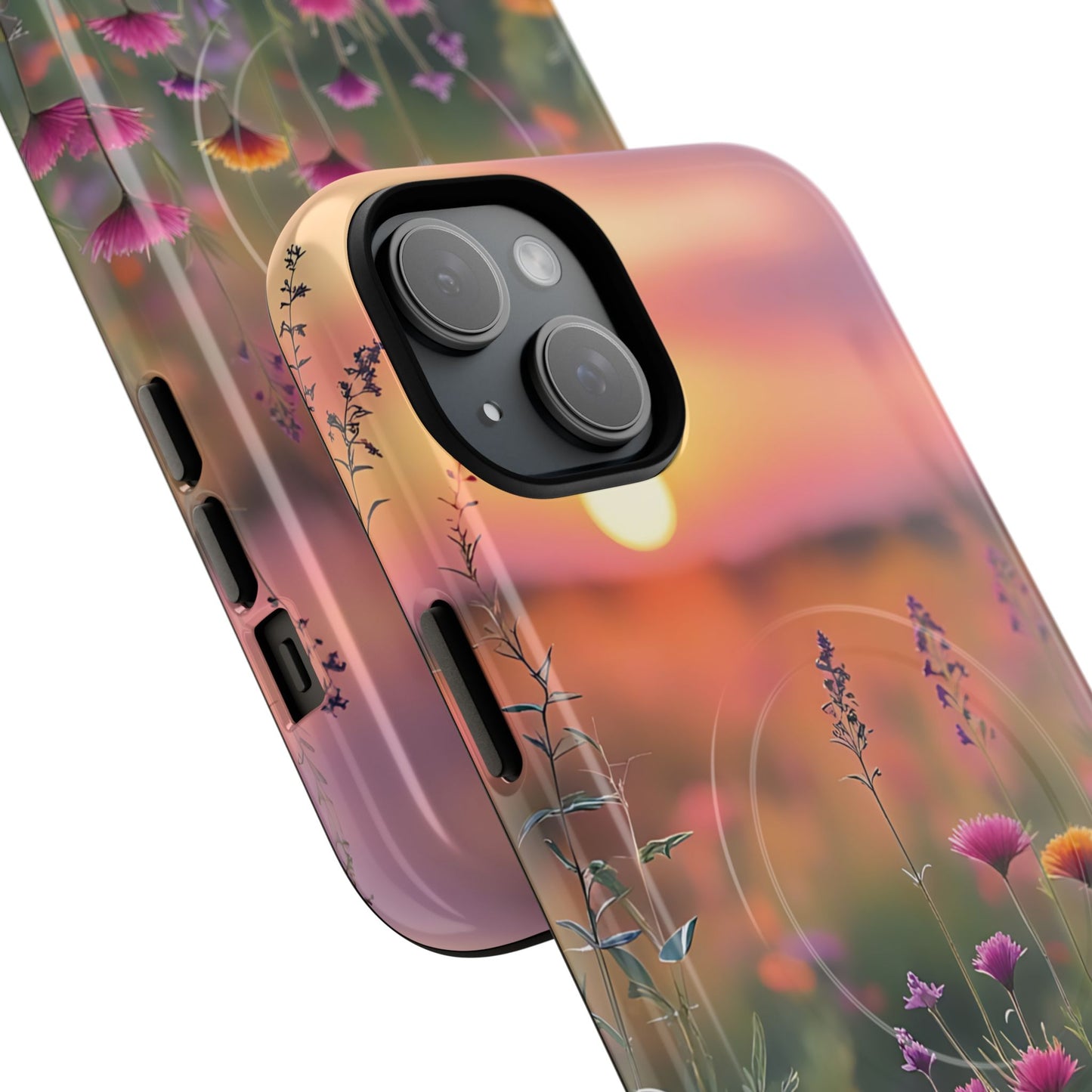 Floral Sunset Phone Case, Tough Magnetic Cases for iPhone, Nature Lover Gift, Durable Protection, Eco-Friendly Phone Accessory