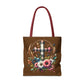 Faith and Floral Cross Heart Tote Bag