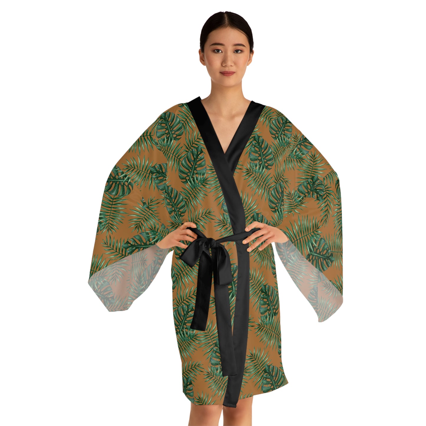 Brown Tropical Bliss Serenity Kimono Robe (AOP)