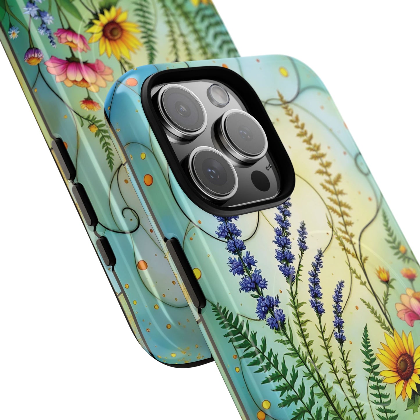 Floral Stained Harmony Glass Tough Magnetic Phone Case | Nature Inspired Design | Durable Protection | Gift for Nature Lovers | Spring Vibe