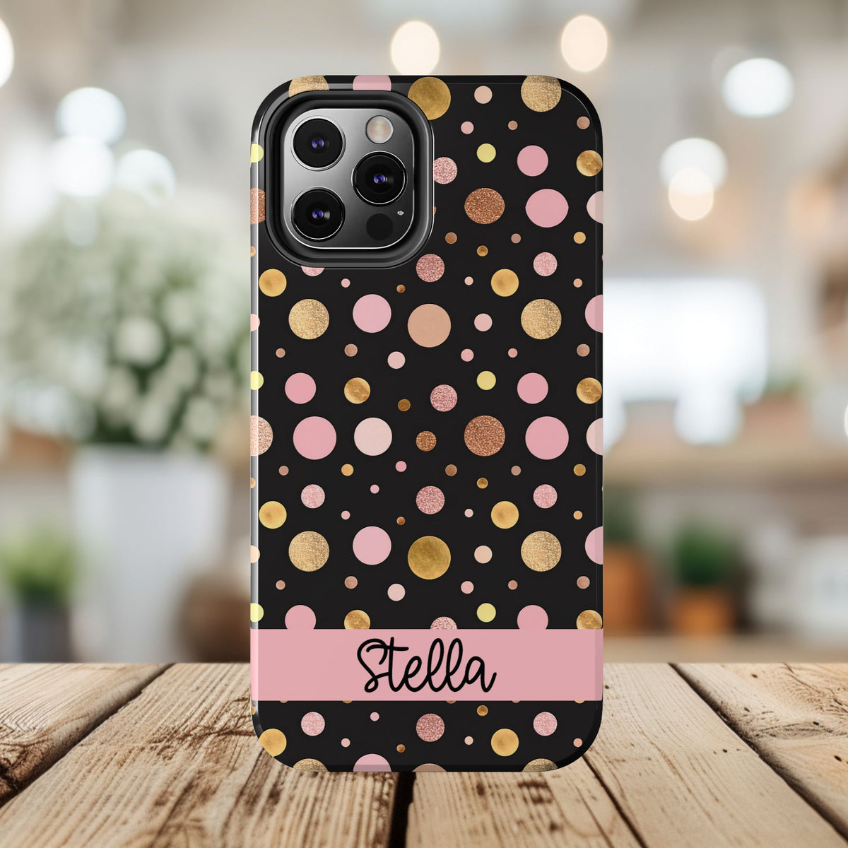 Personalized Gold & Pink Confetti Tough Phone Case — Glitter Dot Protective Phone Cover