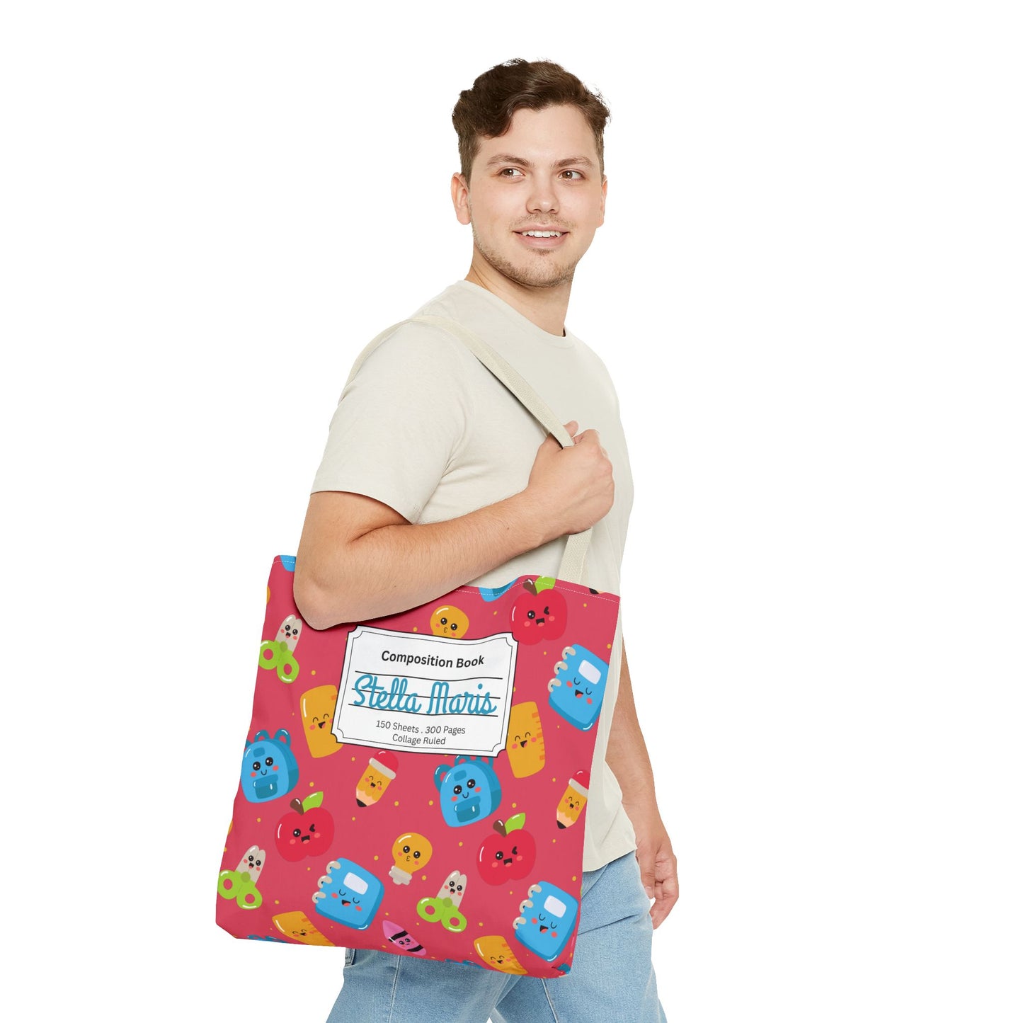 Personalized Kawaii Composition Book Inspired Tote Bag, Back to School Tote, Teacher Gift, Kids Bag, Custom Name Bag, Educational Accessories, Back to School Tote Bag.