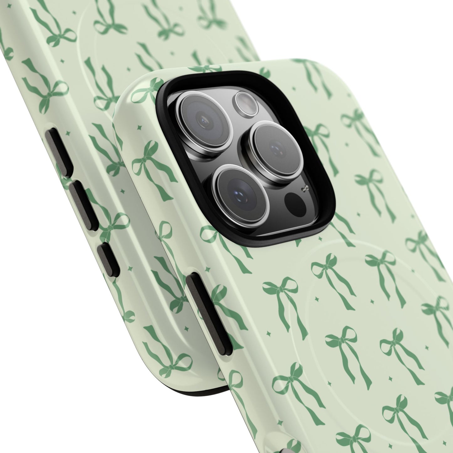 Elegant Ribbon iPhone Case, Stylish Magnetic iPhone Case, Chic iPhone Cover, Green Bow Design, Gift for Her, Everyday Essential, Coquette iPhone Case