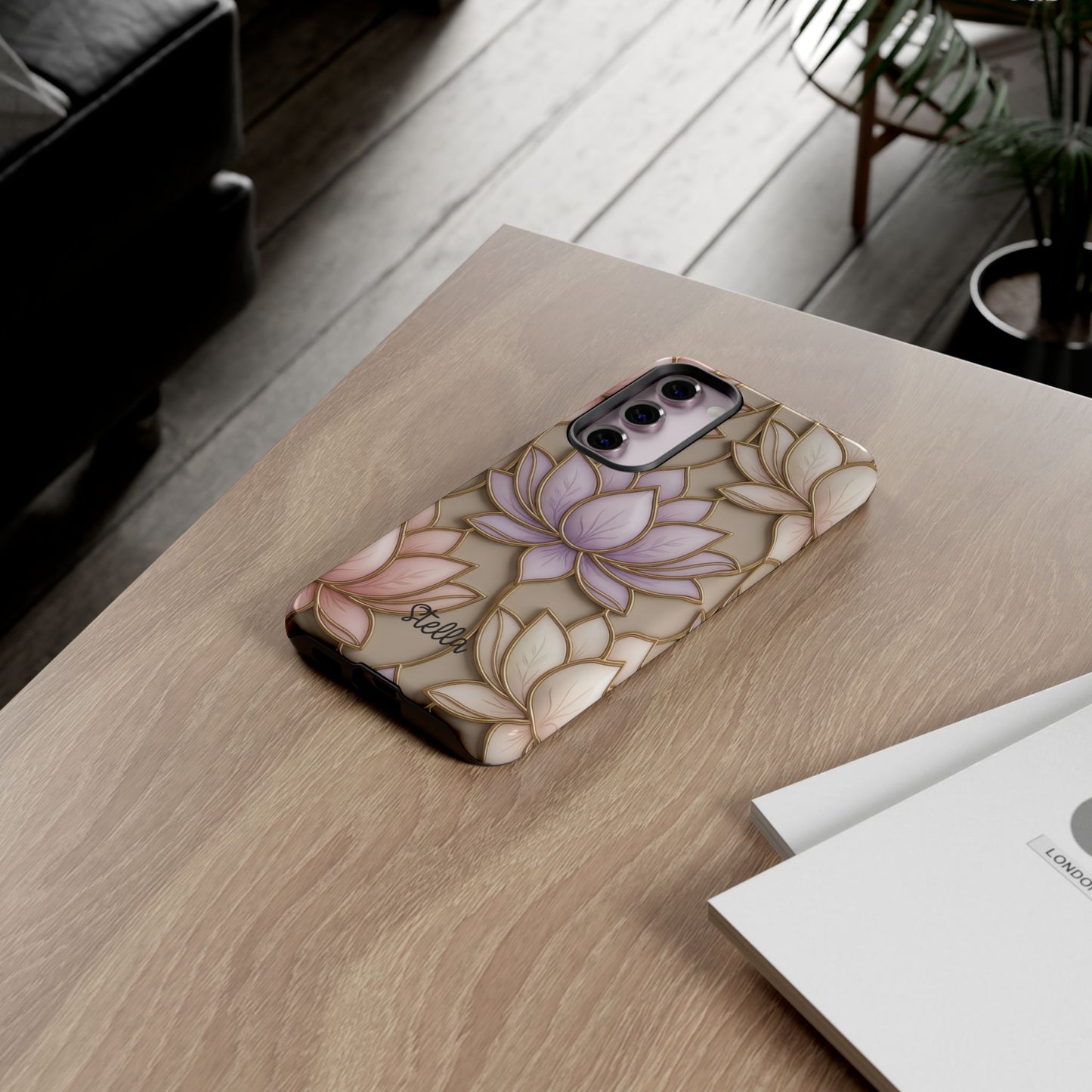 Personalized Lotus Floral Stained Glass Effect Tough Phone Case